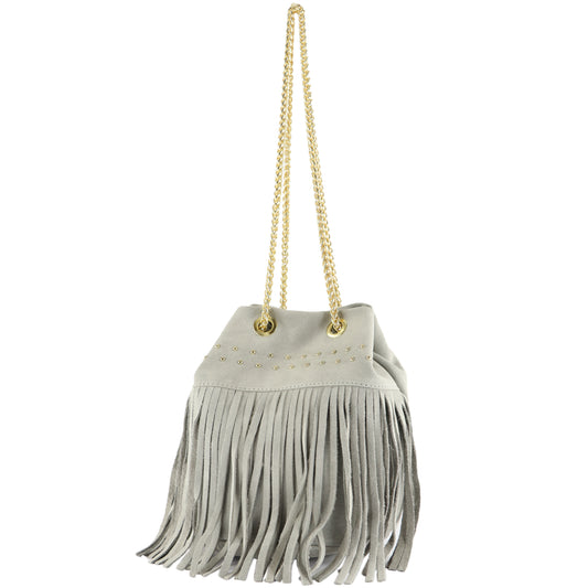 modamoda de - T244 - ital. Damentasche Wildleder mit Fransen und Goldkette