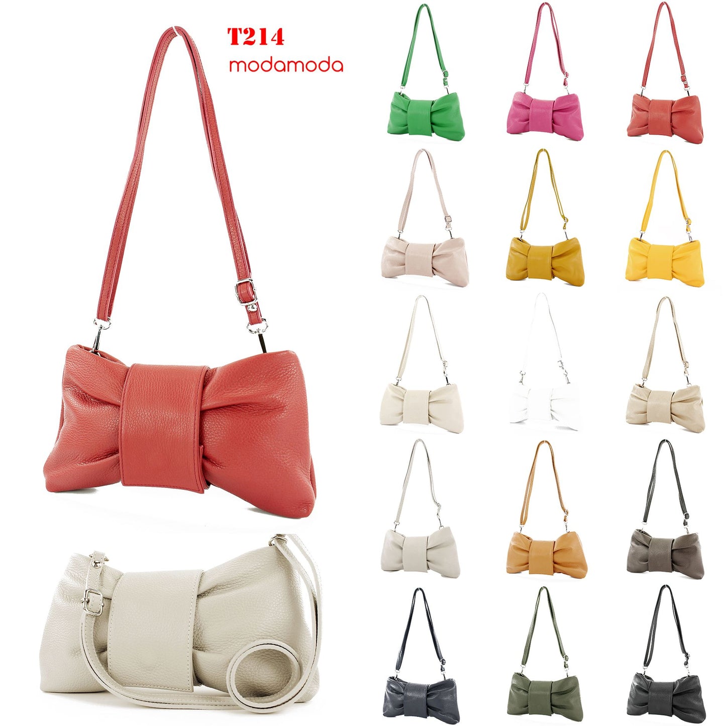modamoda de T214 Damen Leder Umhängetasche Clutch Schultertasche Schleife handmade in Italy