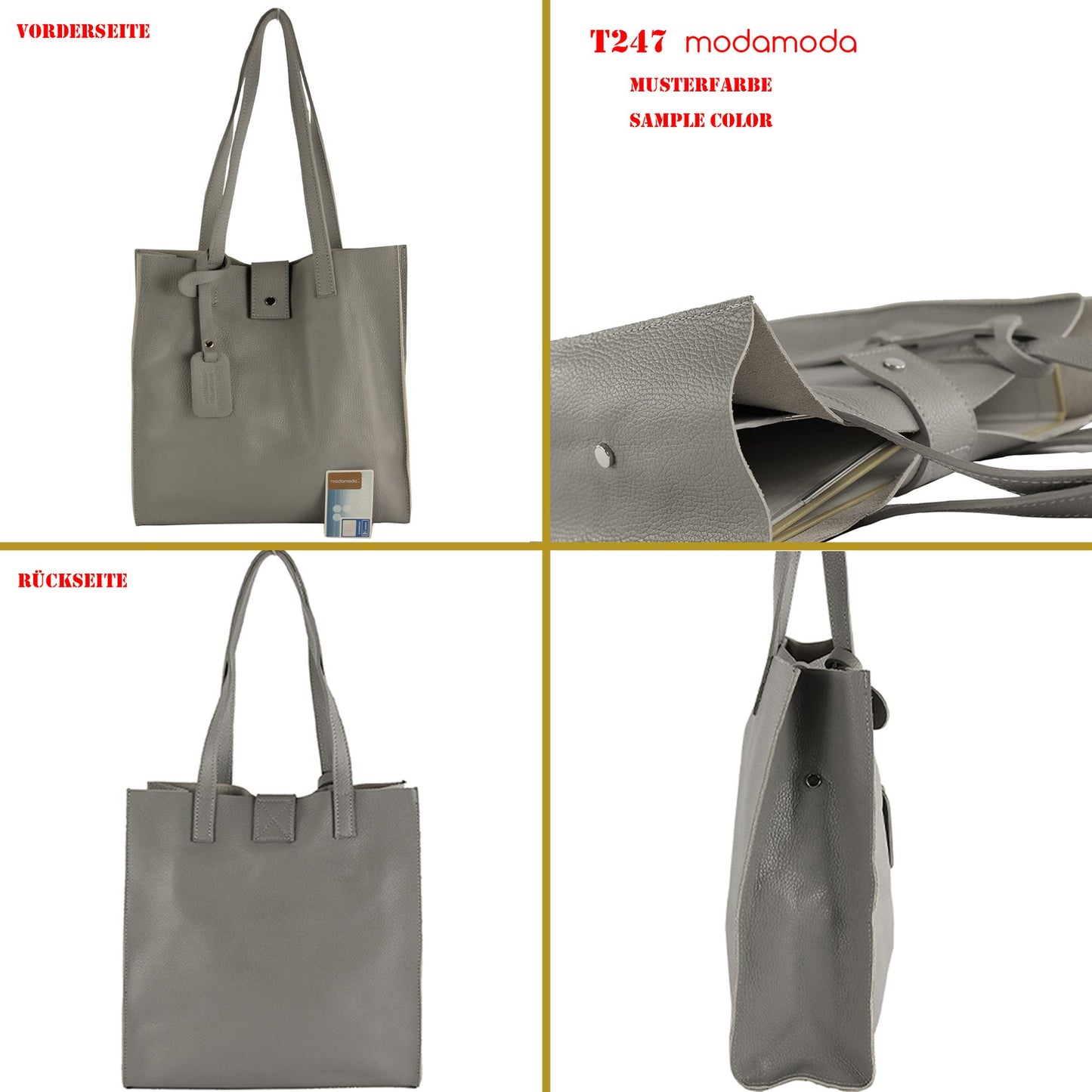 modamoda de - T247 - Ital. Leder Shopper mit herausnehmbarer Innentasche
