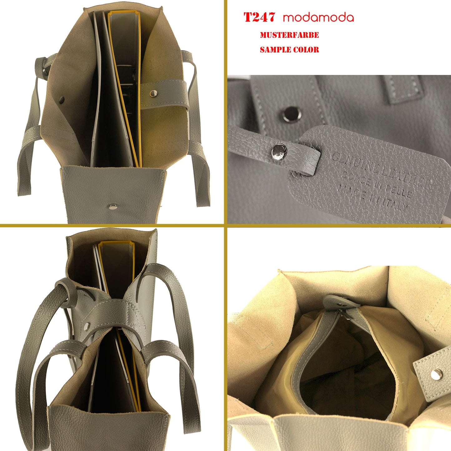 modamoda de - T247 - Ital. Leder Shopper mit herausnehmbarer Innentasche