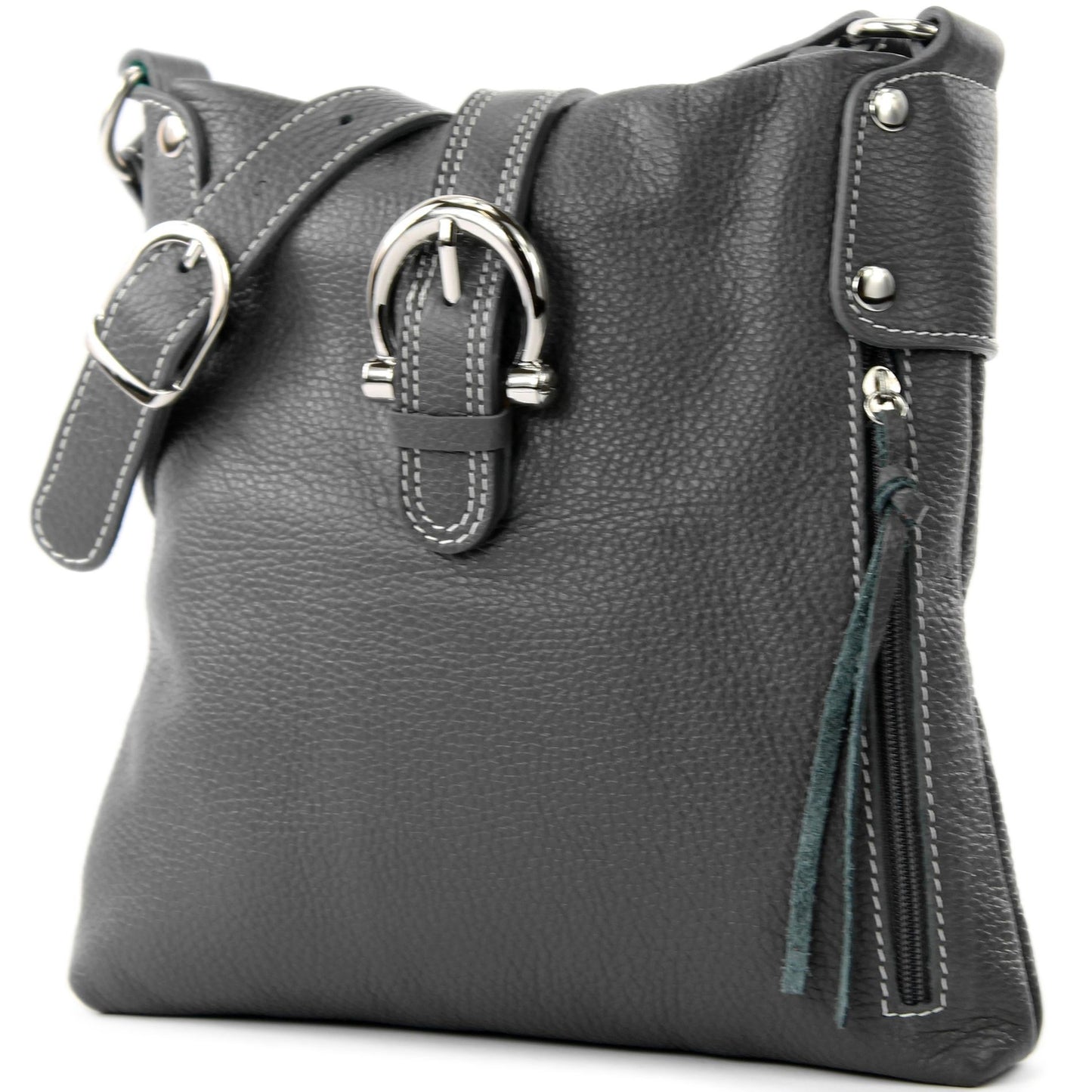 modamoda de -T04 - ital Umhängetasche Schultertasche aus Leder