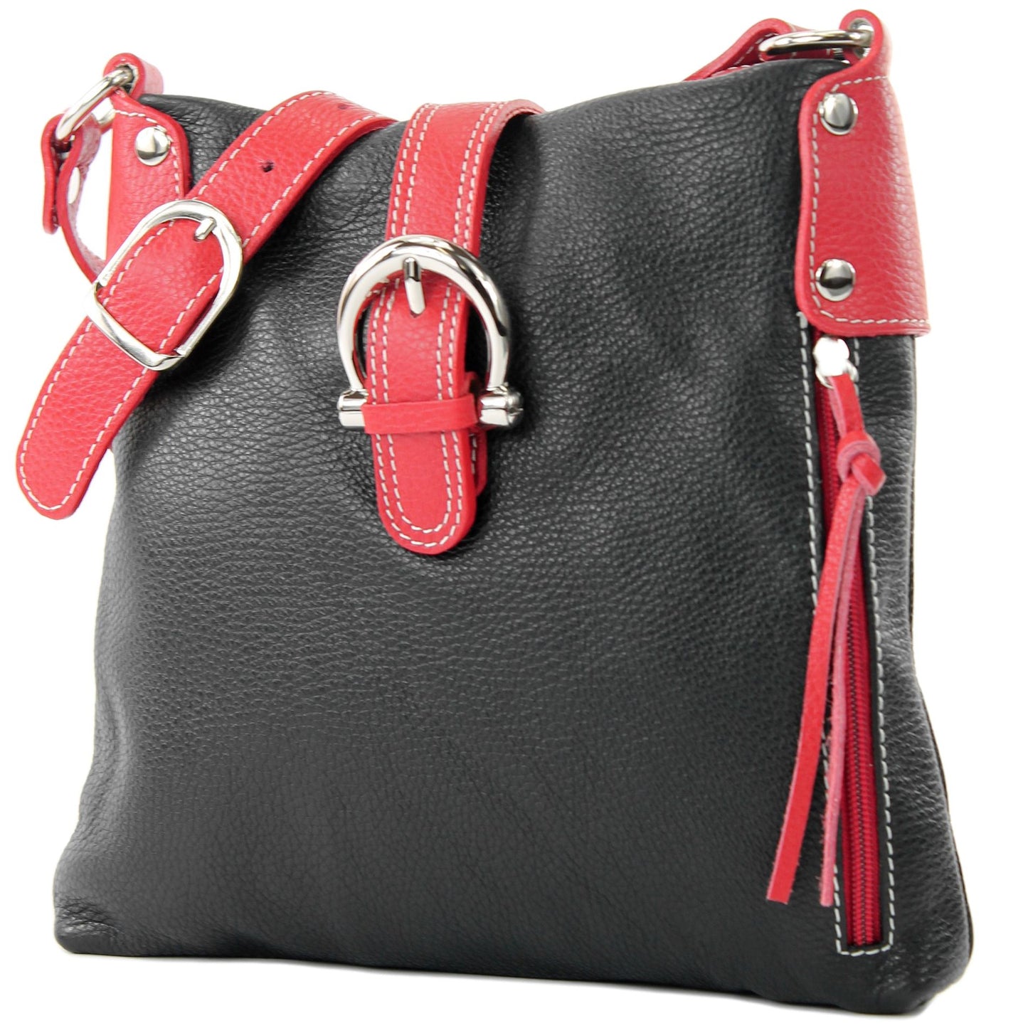 modamoda de -T04 - ital Umhängetasche Schultertasche aus Leder