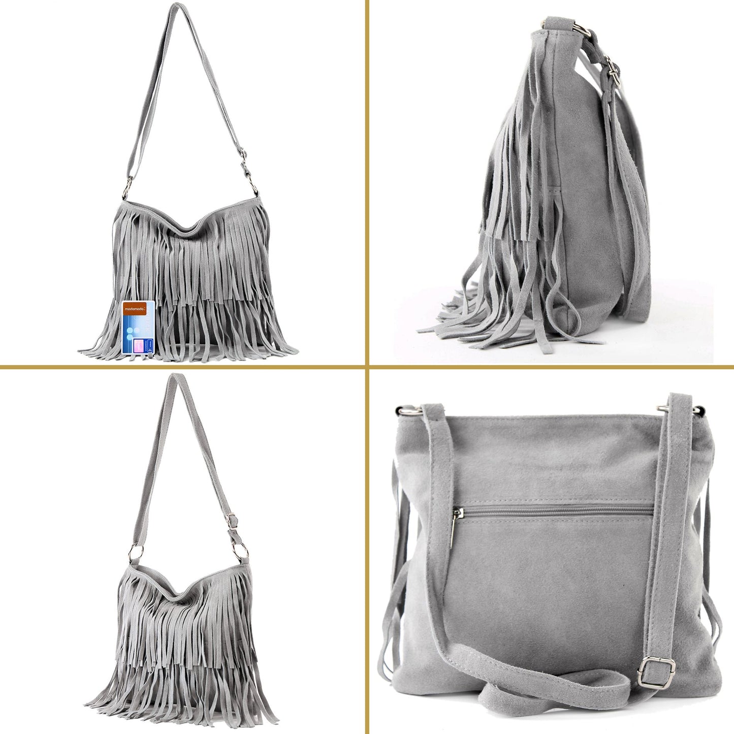 modamoda de T125 Damen Leder Wildleder Schultertasche Umhängetasche handmade in Italy