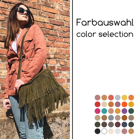 modamoda de T125 Damen Leder Wildleder Schultertasche Umhängetasche handmade in Italy