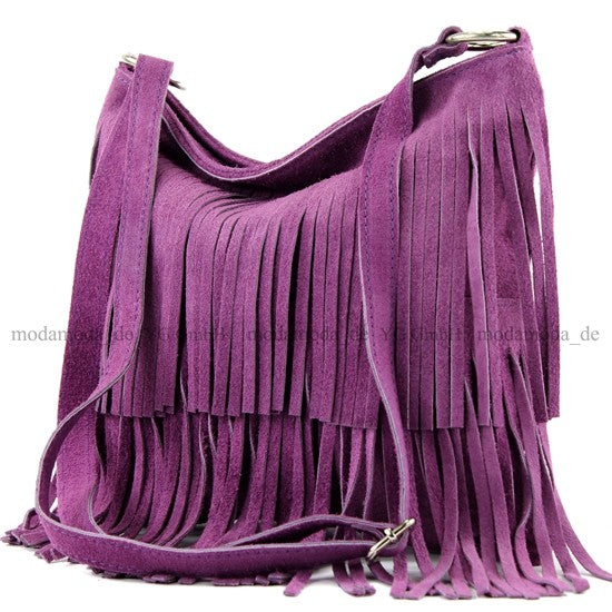 modamoda de T125 Damen Leder Wildleder Schultertasche Umhängetasche handmade in Italy