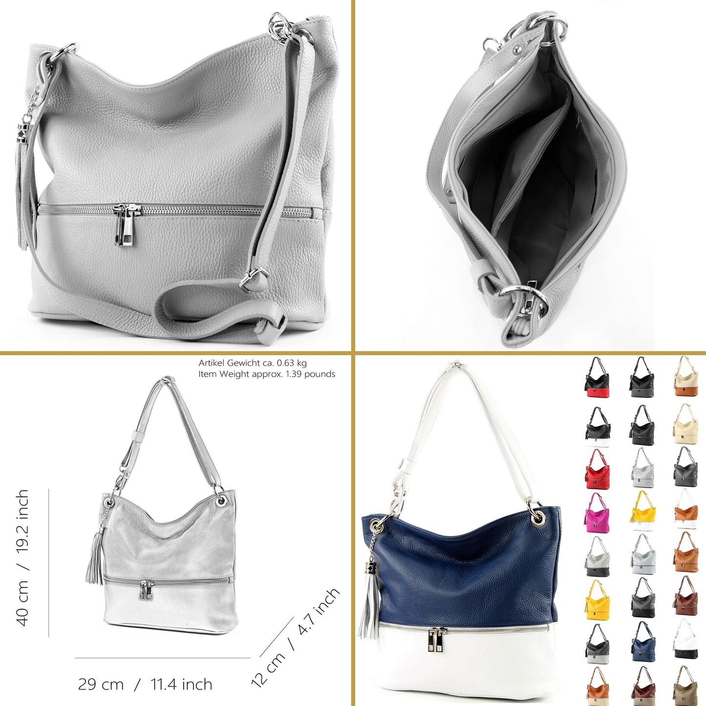 modamoda de - T143 - ital. Leder Schultertasche Umhängetasche