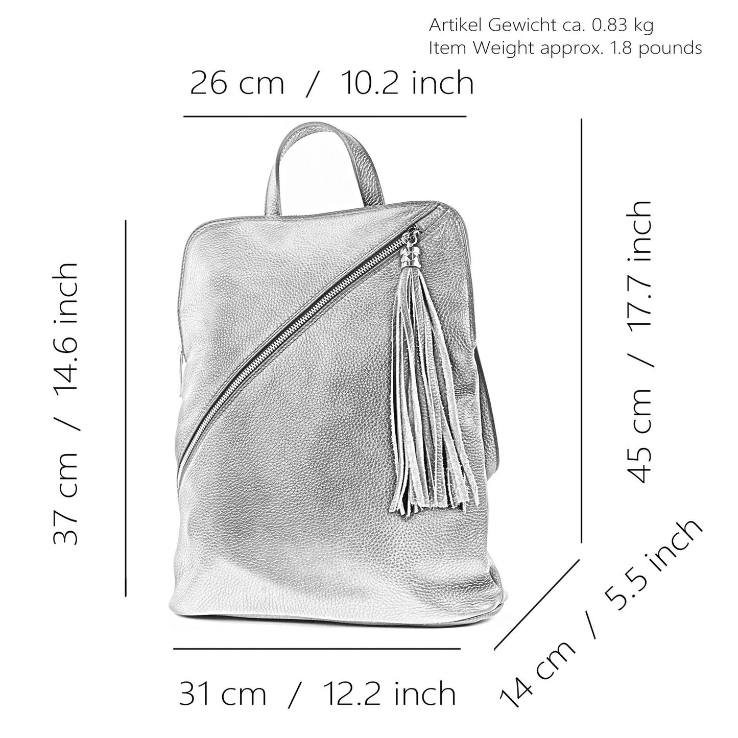 modamoda de T141 Damen Leder Rucksack Damentasche Schultertasche handmade in Italy
