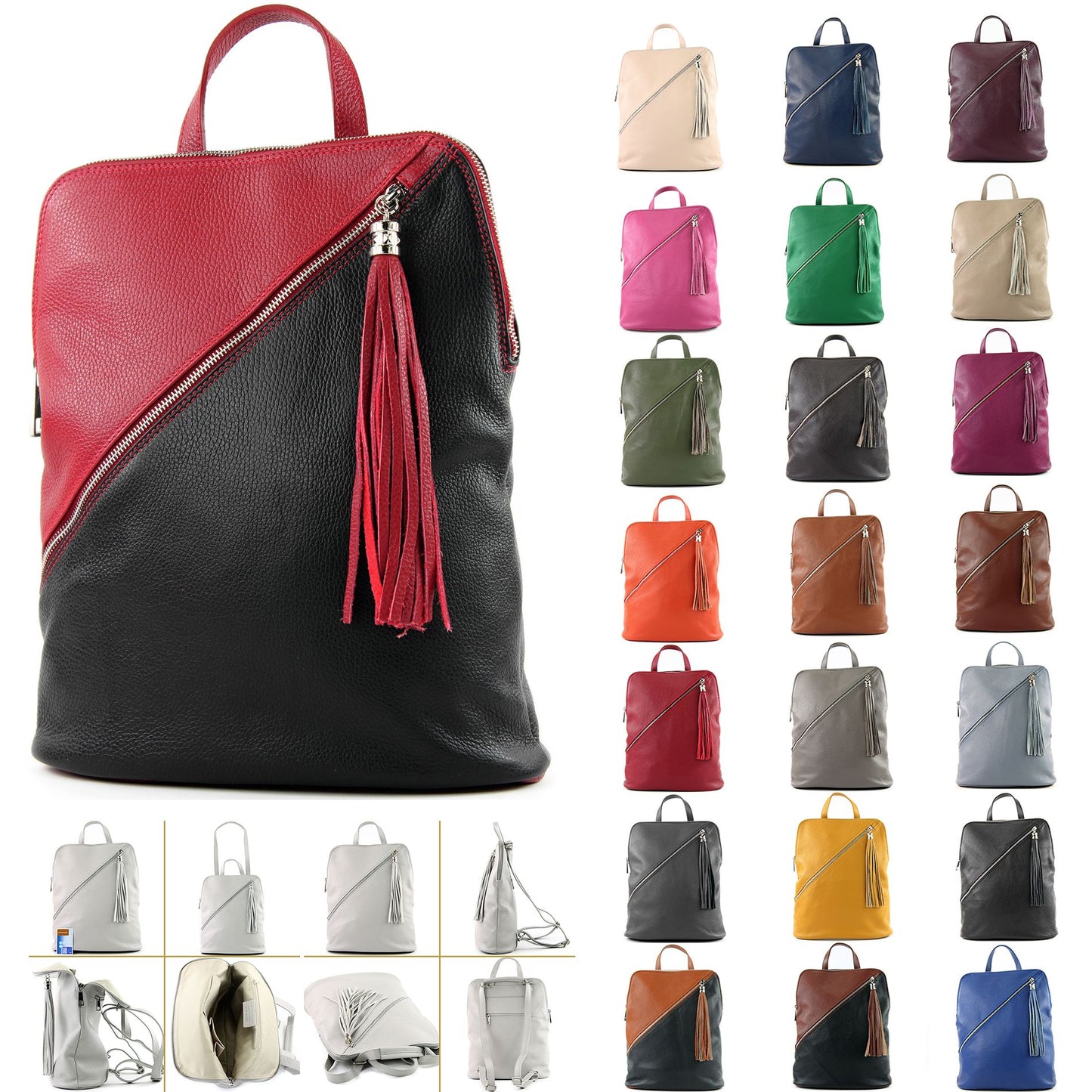 modamoda de T141 Damen Leder Rucksack Damentasche Schultertasche handmade in Italy
