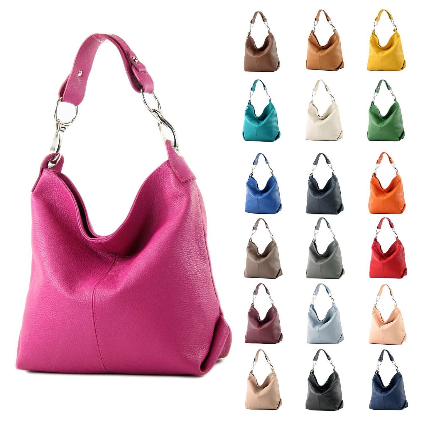 modamoda de T168 Damen Leder Schultertasche Henkeltasche Medium handmade in Italy