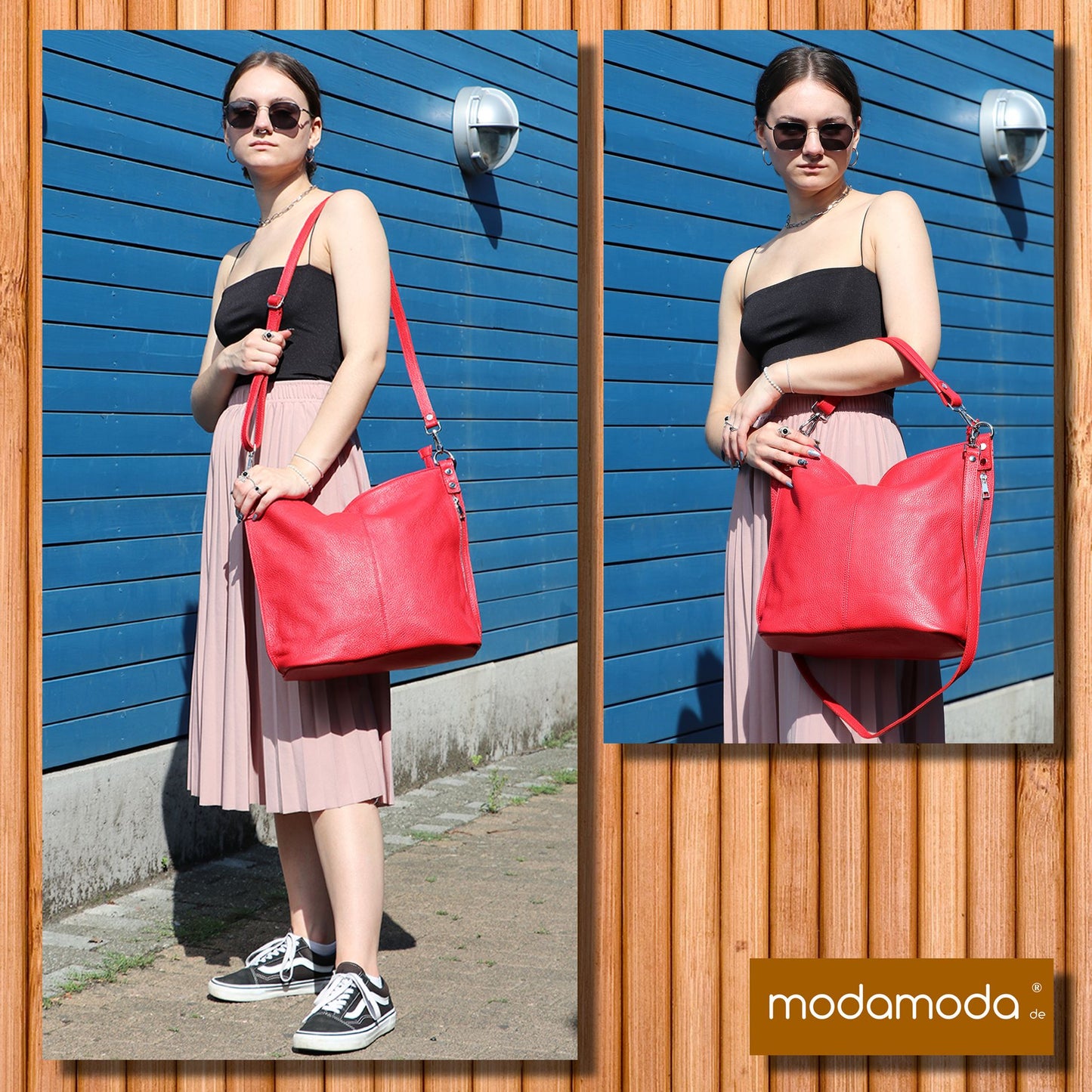 modamoda de - T177 - ital. Damen Schultertasche aus Leder