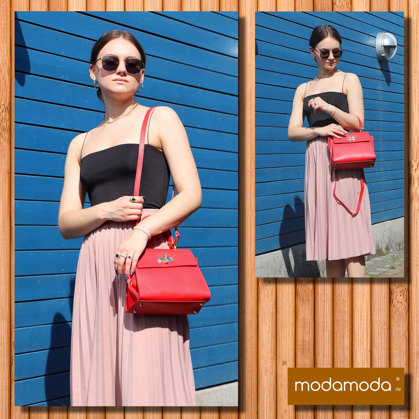 modamoda de - T182 - ital. Damen Henkeltasche Klein Leder