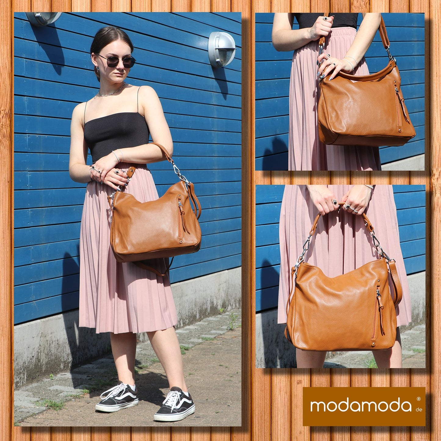 modamoda de T183 Damen Schultertasche Handtasche Tragetasche Echtleder Groß handmade in Italy