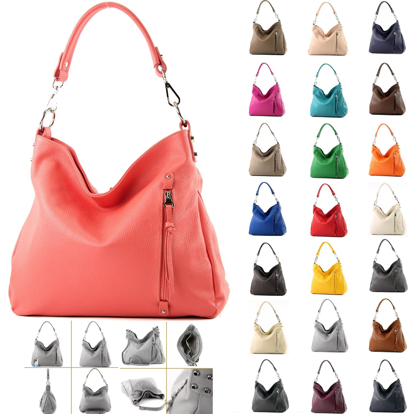 modamoda de T183 Damen Schultertasche Handtasche Tragetasche Echtleder Groß handmade in Italy