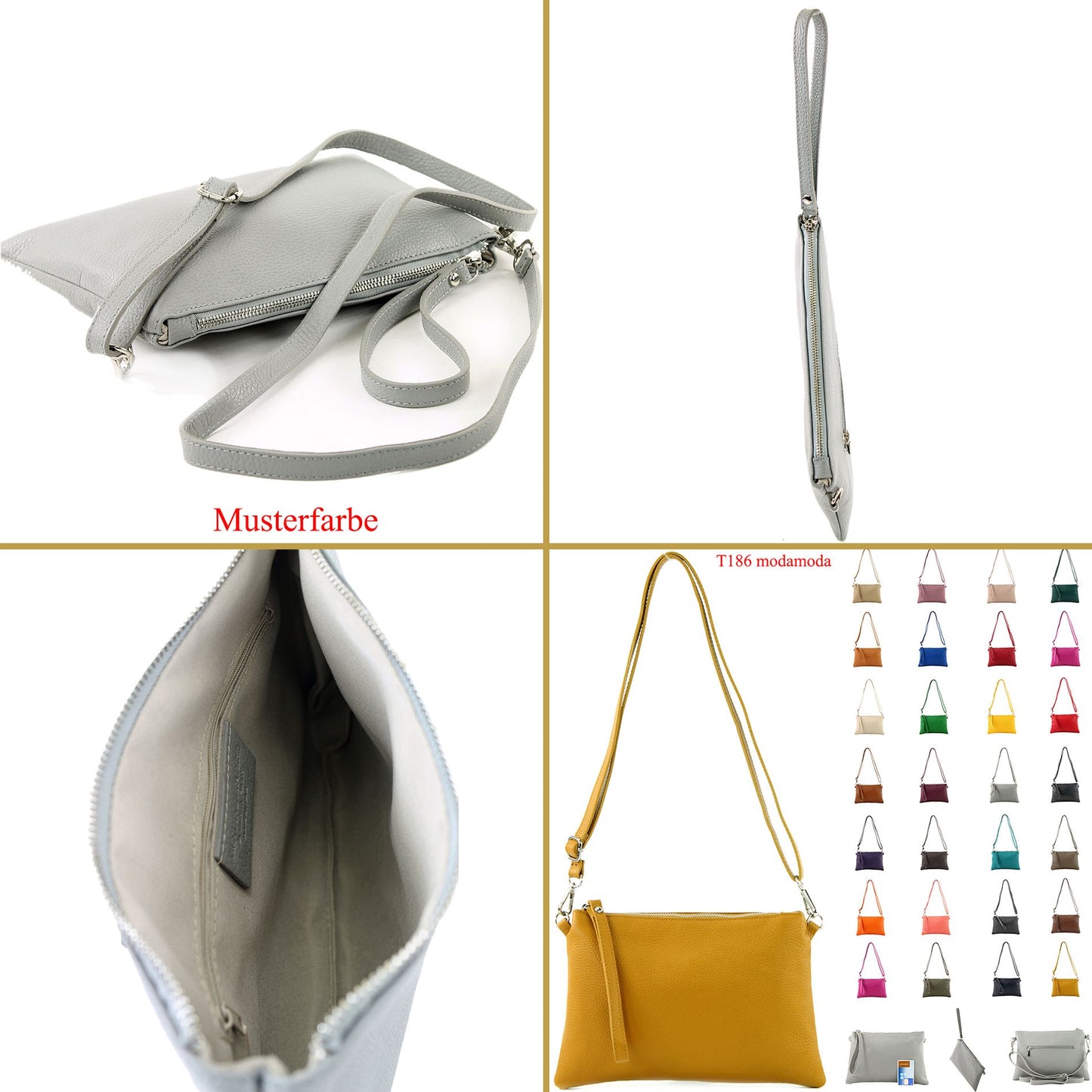 modamoda de T186 Damen Leder Clutch Umhängetasche Abendtasche handmade in Italy