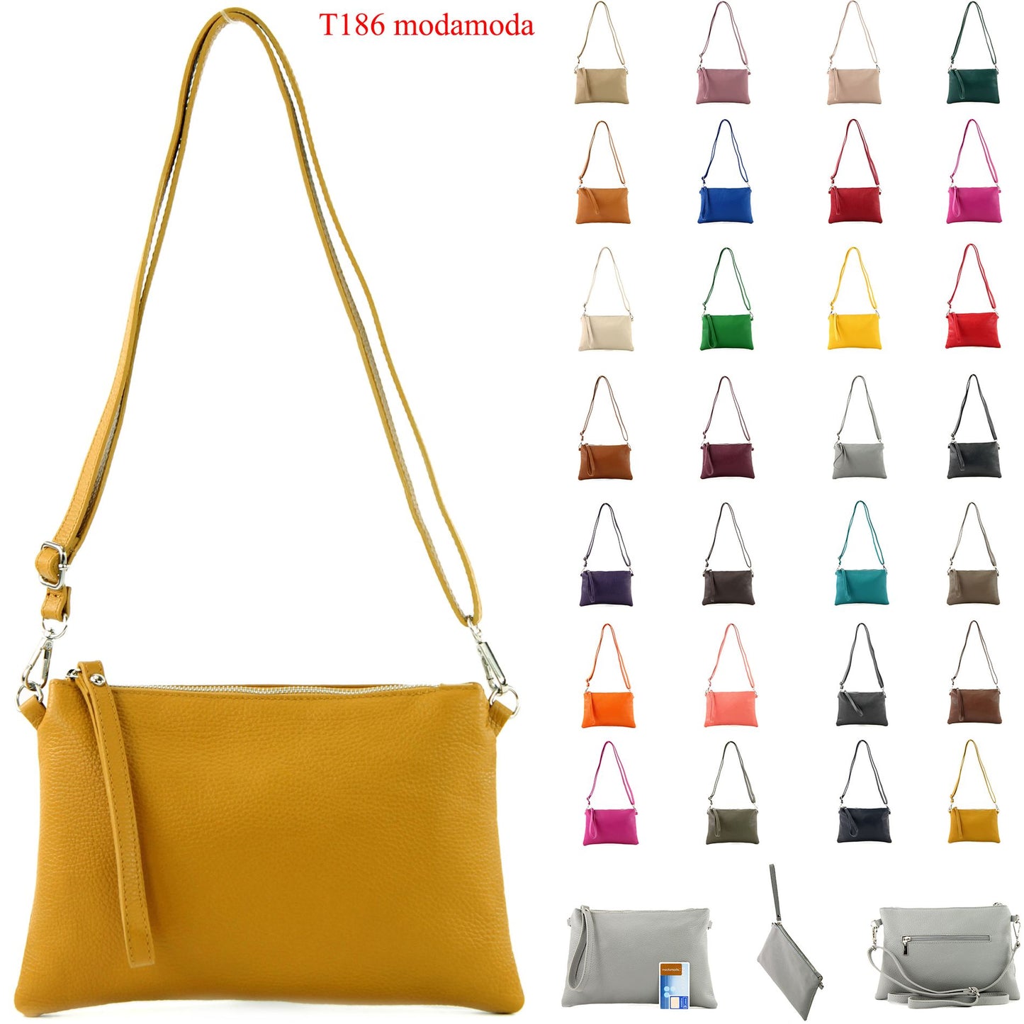modamoda de T186 Damen Leder Clutch Umhängetasche Abendtasche handmade in Italy