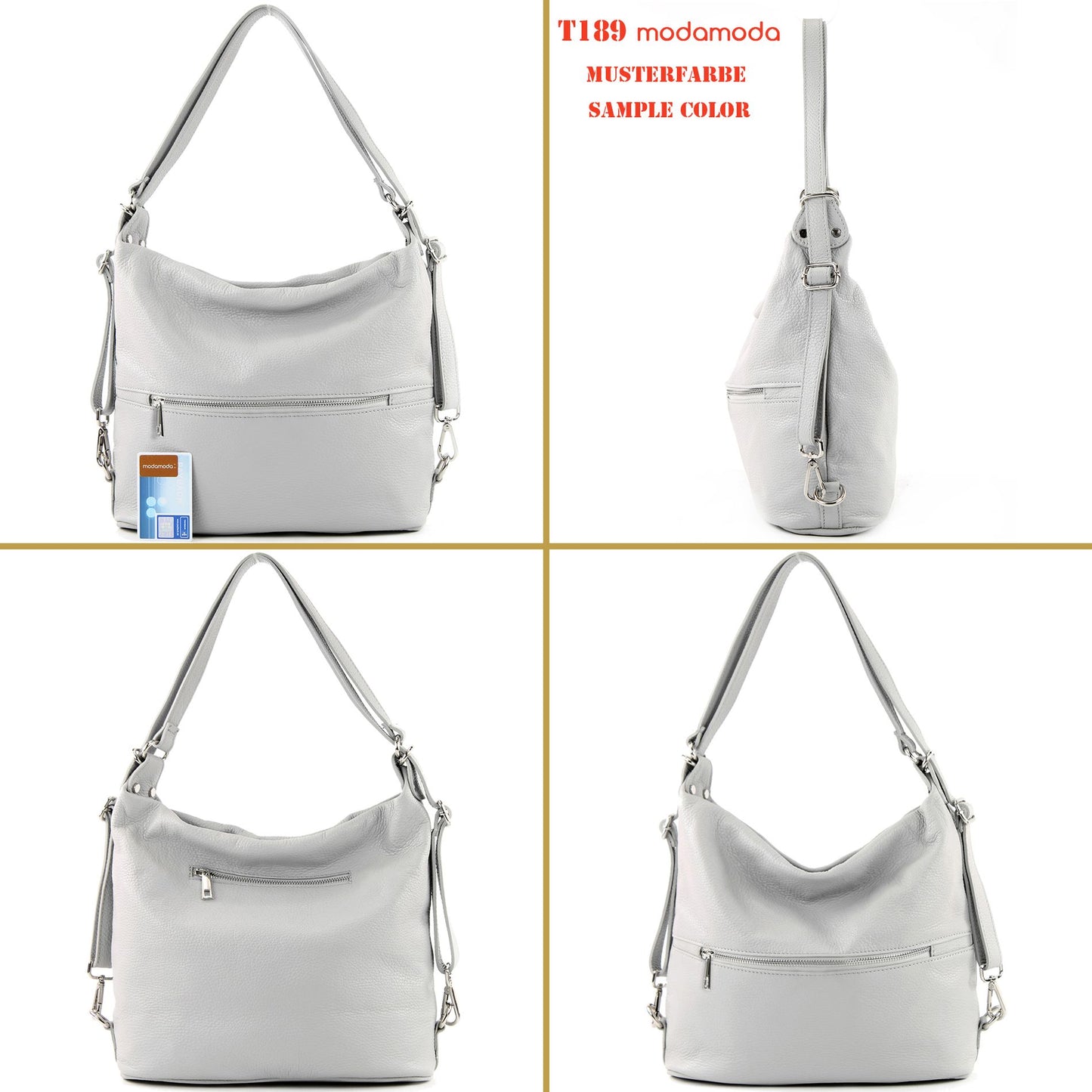 modamoda de T189 Damen Leder Rucksack Damentasche 2in1 handmade in Italy