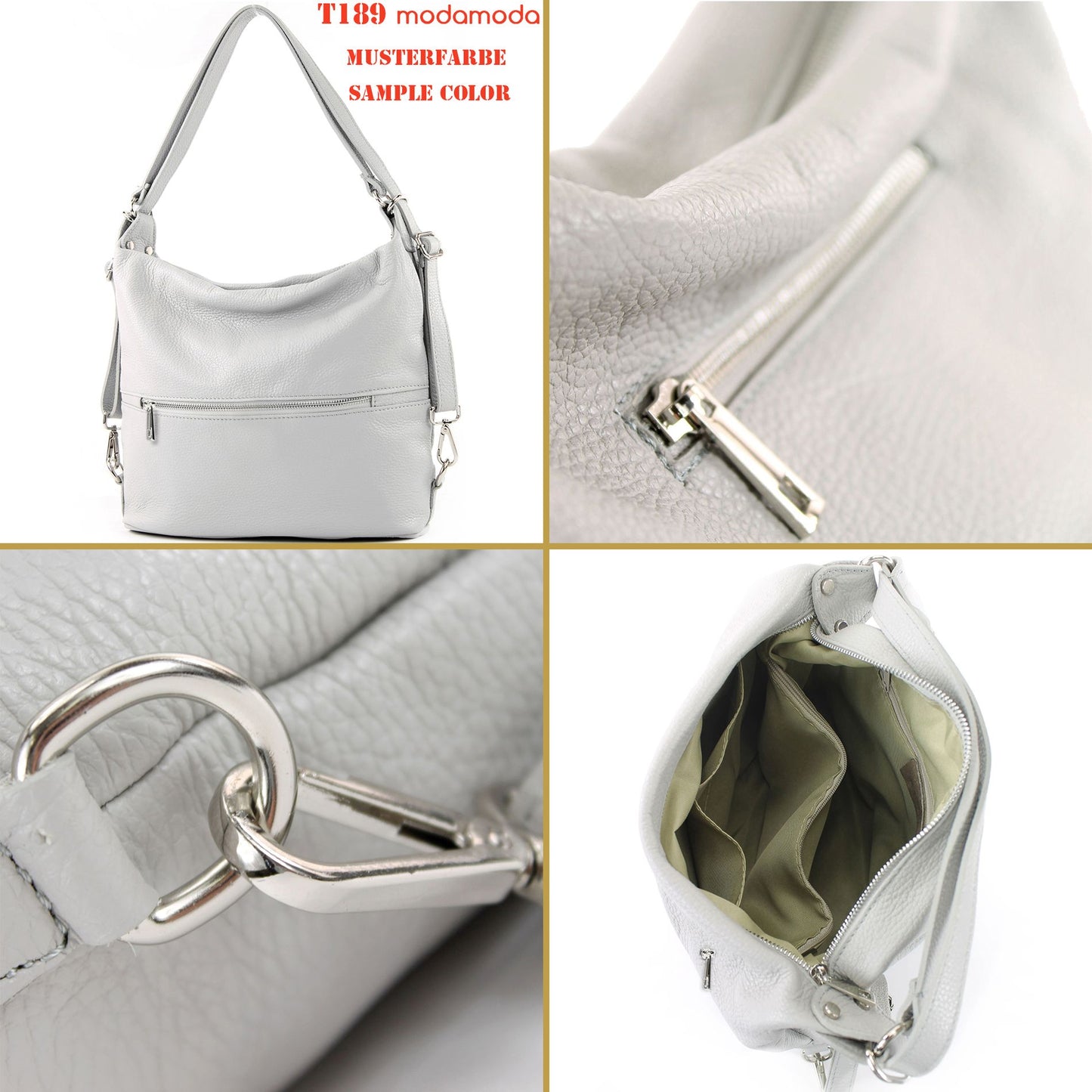 modamoda de T189 Damen Leder Rucksack Damentasche 2in1 handmade in Italy