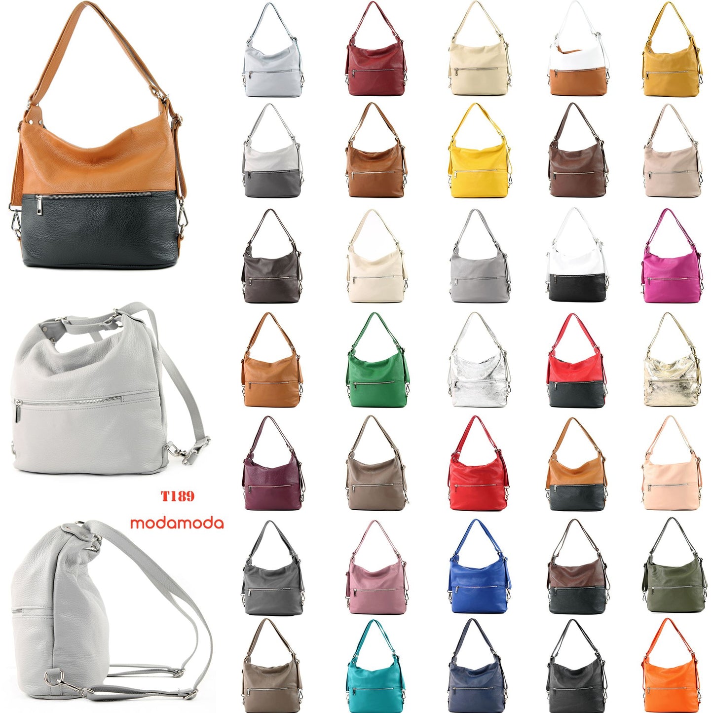 modamoda de T189 Damen Leder Rucksack Damentasche 2in1 handmade in Italy