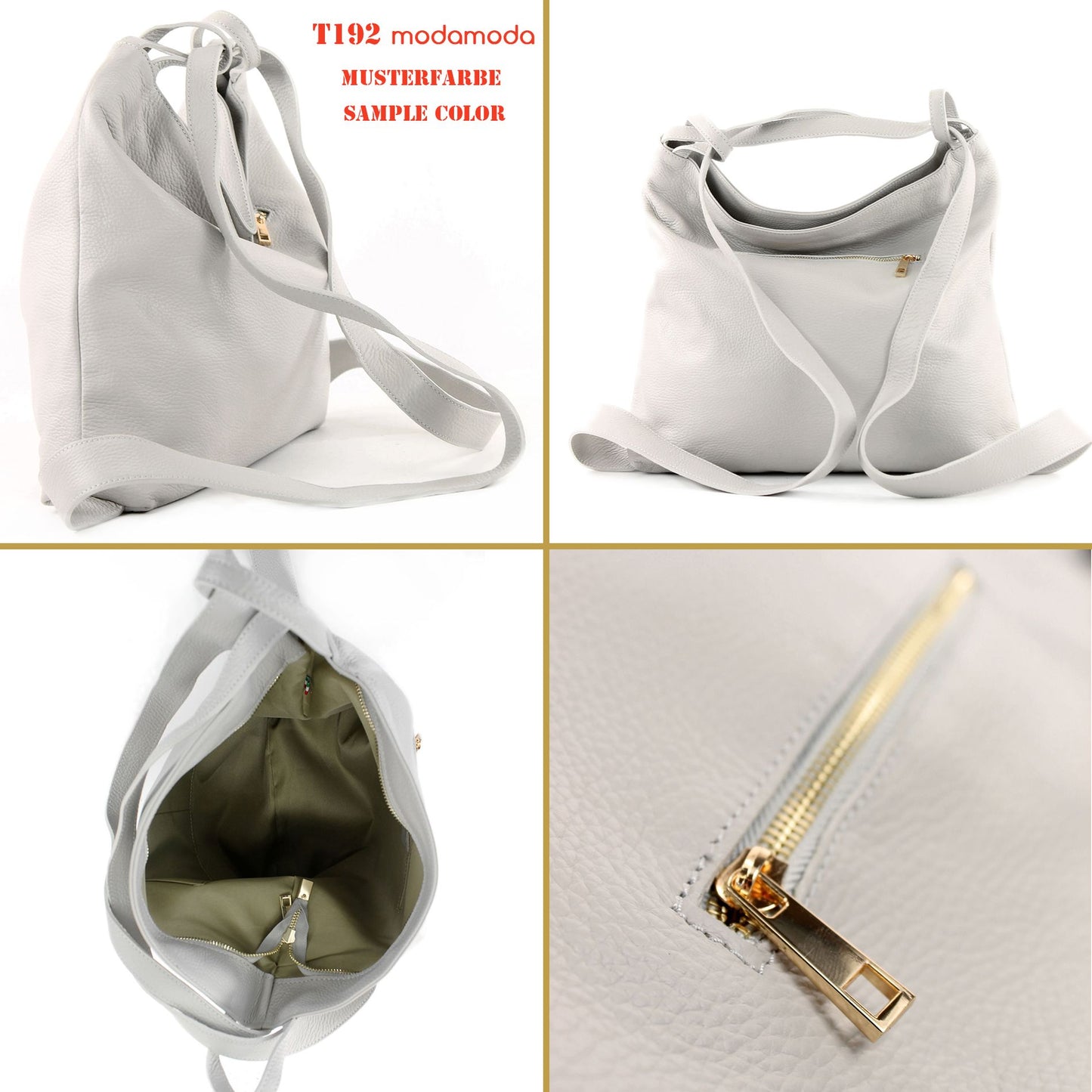 modamoda de T192 Damen Leder Rucksack Schultertasche 2in1 handmade in Italy