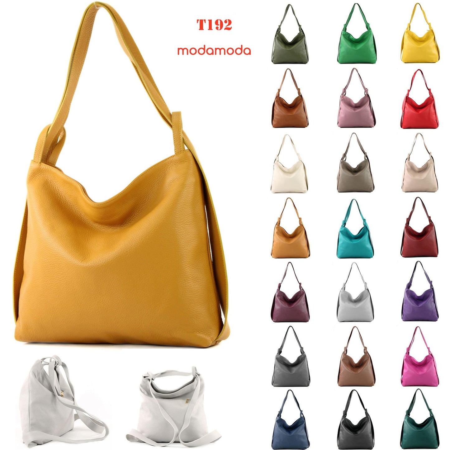 modamoda de T192 Damen Leder Rucksack Schultertasche 2in1 handmade in Italy