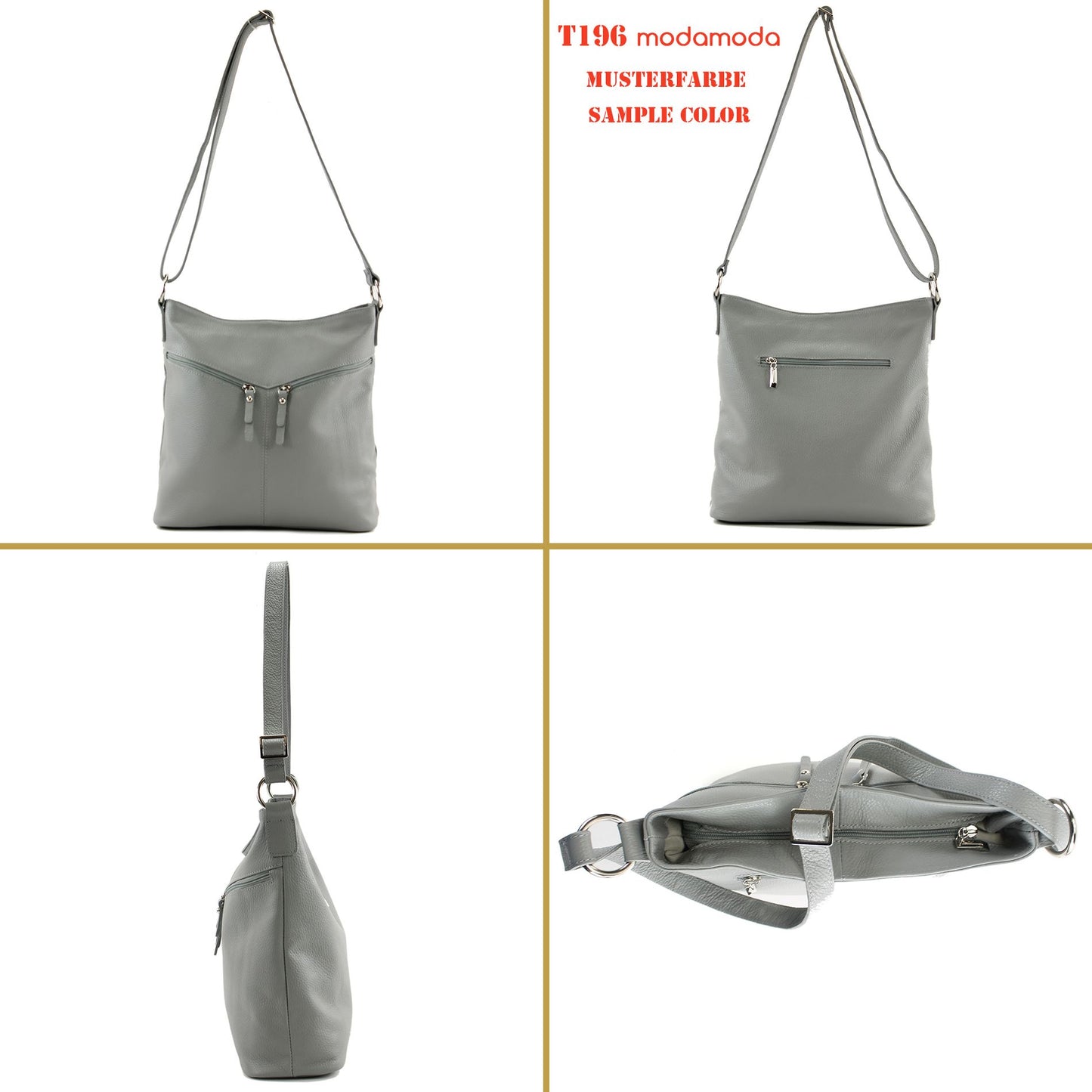 modamoda de T196 Damen Leder Schultertasche Umhängetasche handmade in Italy