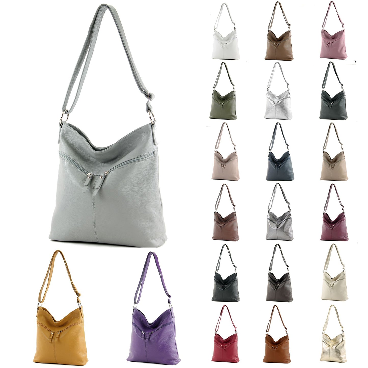 modamoda de T196 Damen Leder Schultertasche Umhängetasche handmade in Italy
