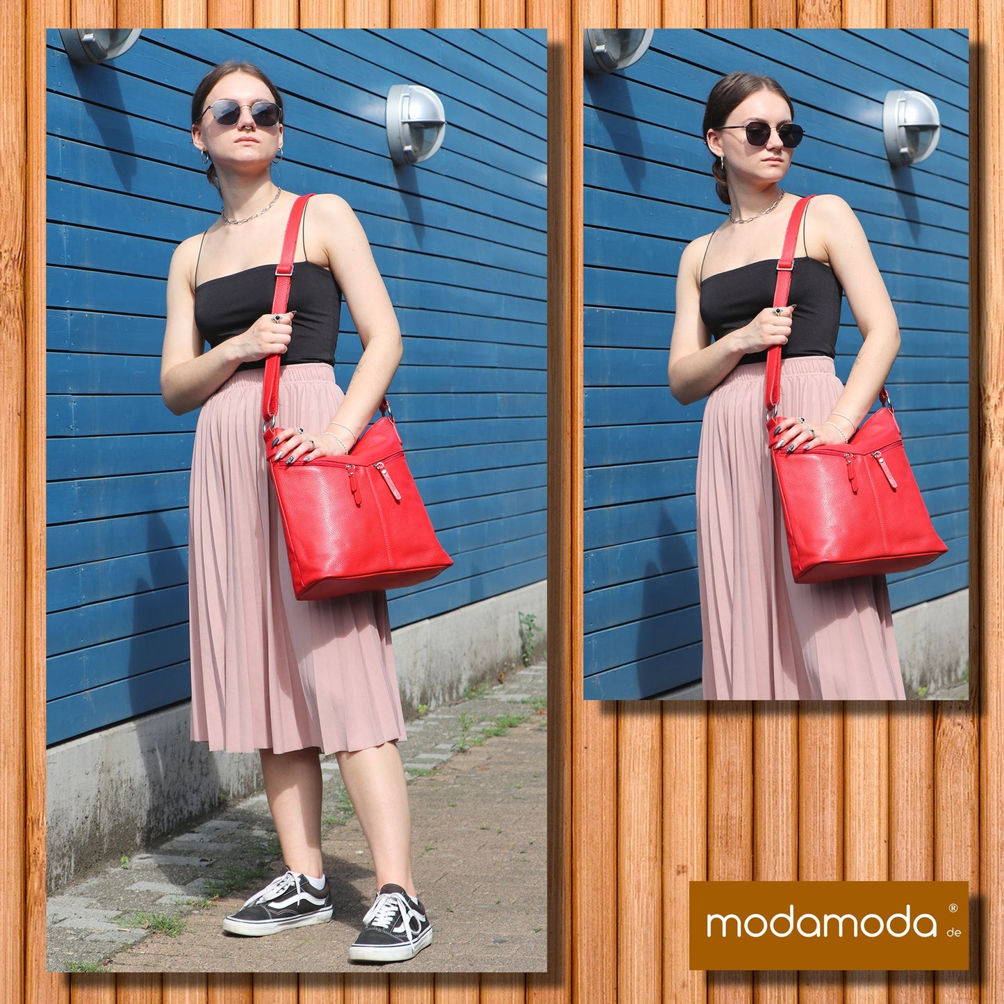modamoda de T196 Damen Leder Schultertasche Umhängetasche handmade in Italy