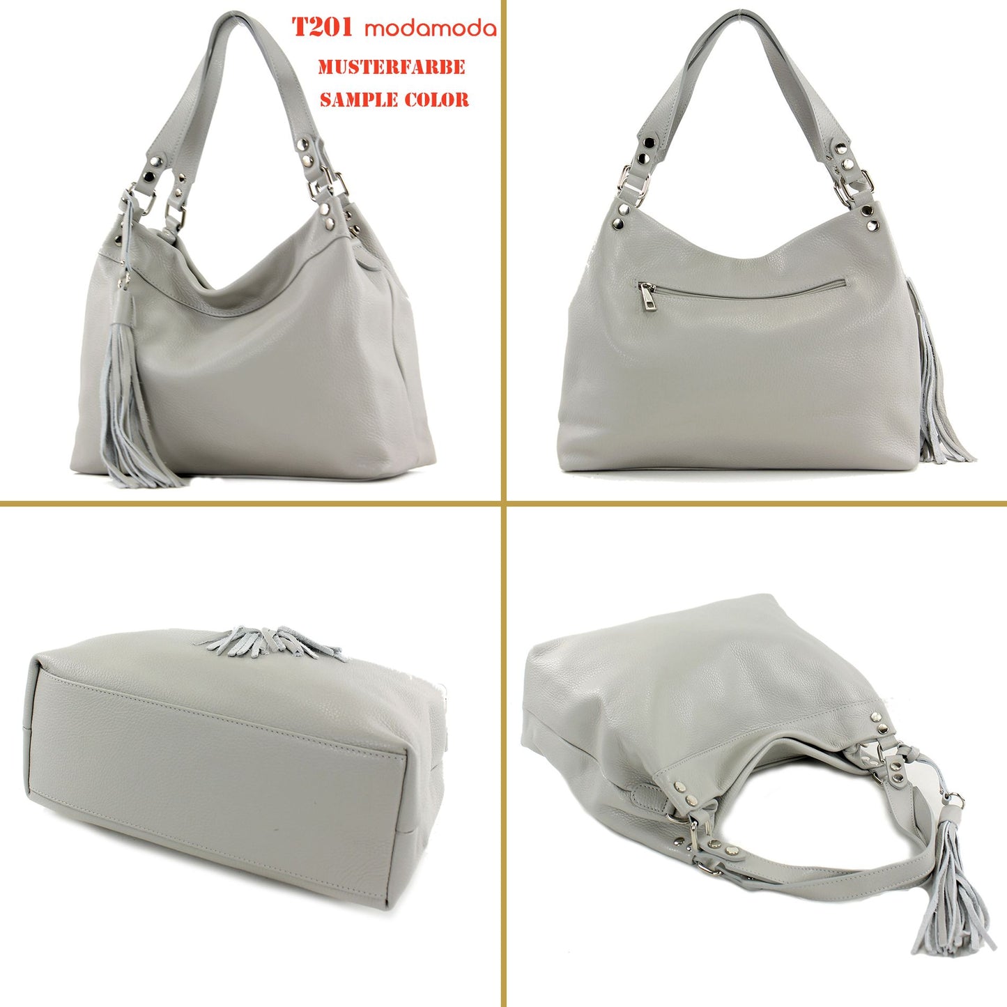 modamoda de T201 Damen Leder Schultertasche Handtasche handmade in Italy