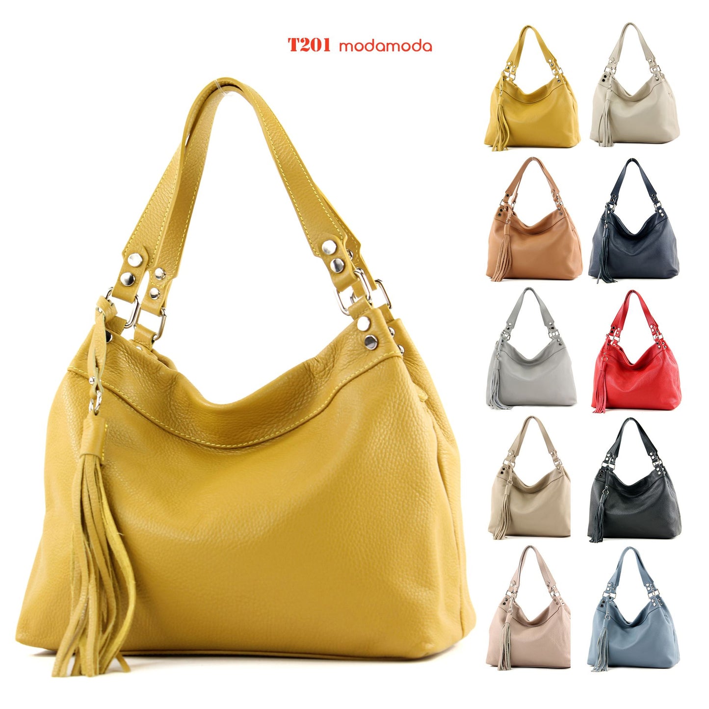 modamoda de T201 Damen Leder Schultertasche Handtasche handmade in Italy