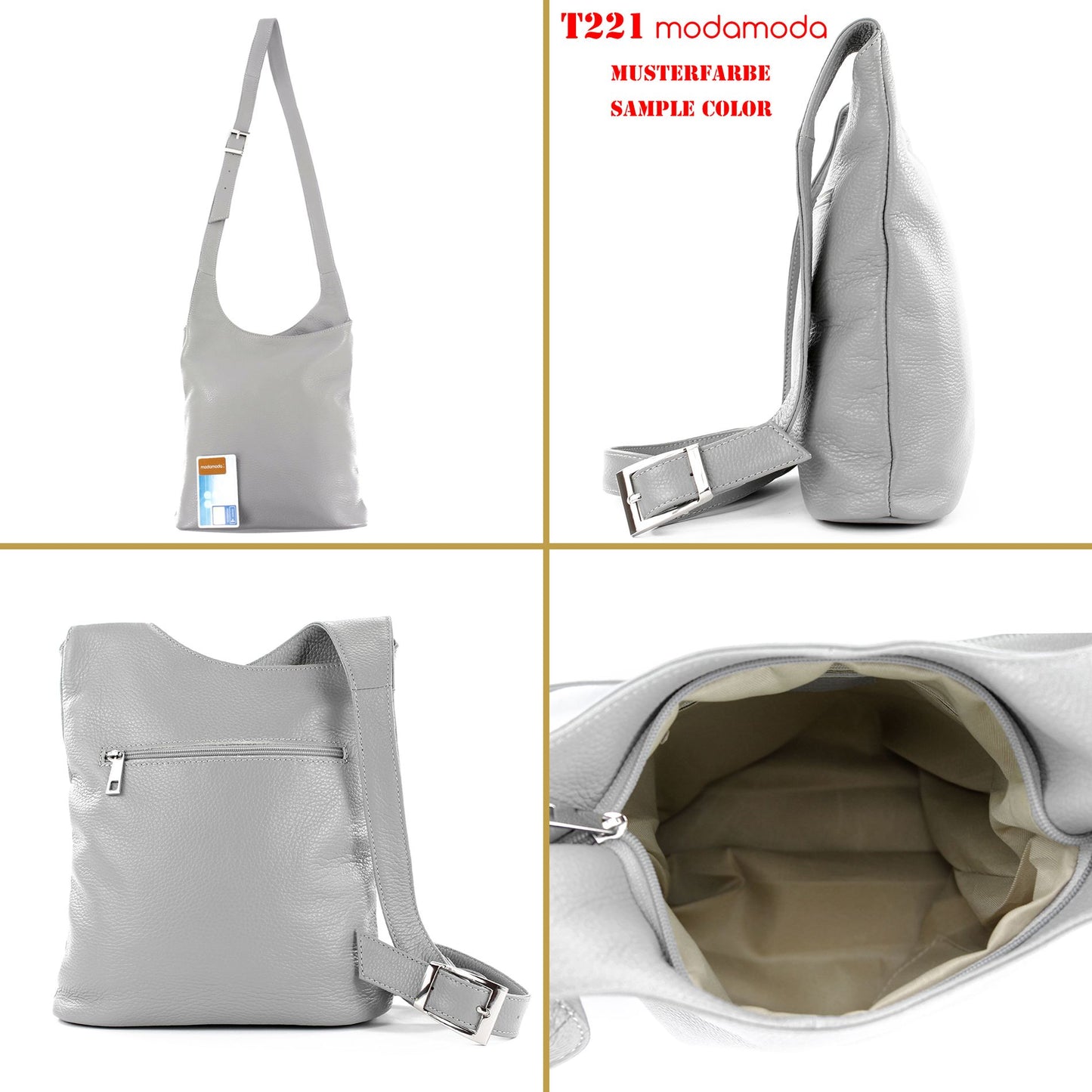 modamoda de T221 Damen Leder Umhängetasche Schultertasche Medium handmade in Italy
