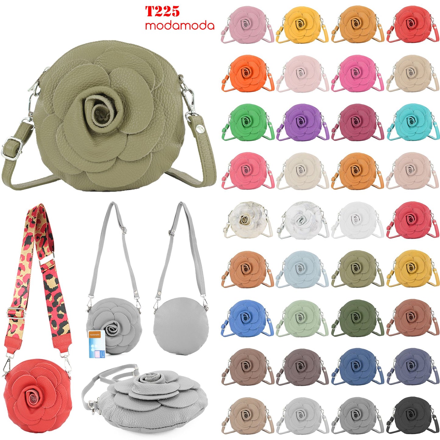 modamoda de T225 Damen Leder Umhängetasche Abendtasche Clutch Blüte Klein handmade in Italy
