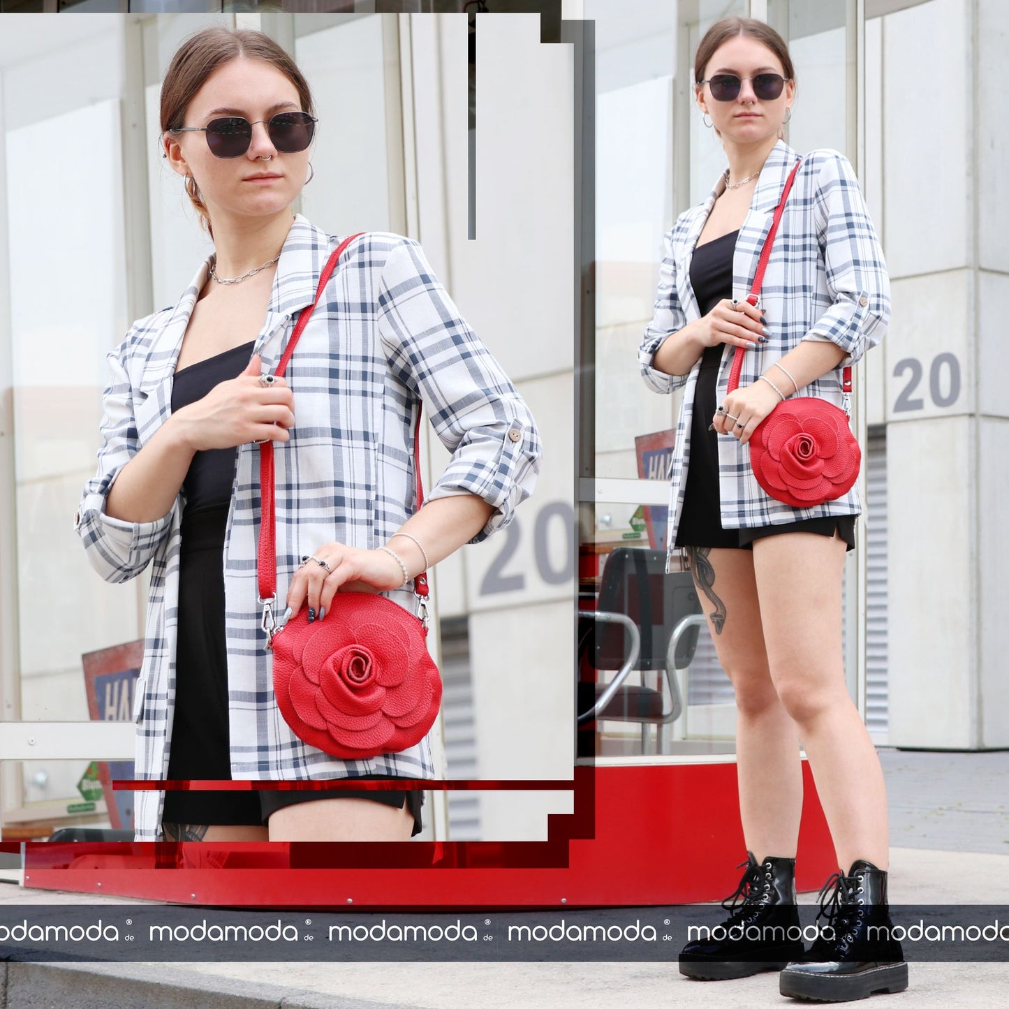 modamoda de T225 Damen Leder Umhängetasche Abendtasche Clutch Blüte Klein handmade in Italy