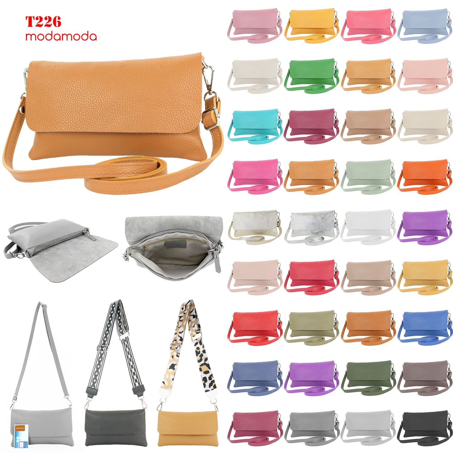 modamoda de T226 Damen Leder Clutch Umhängetasche Abendtasche Small handmade in Italy
