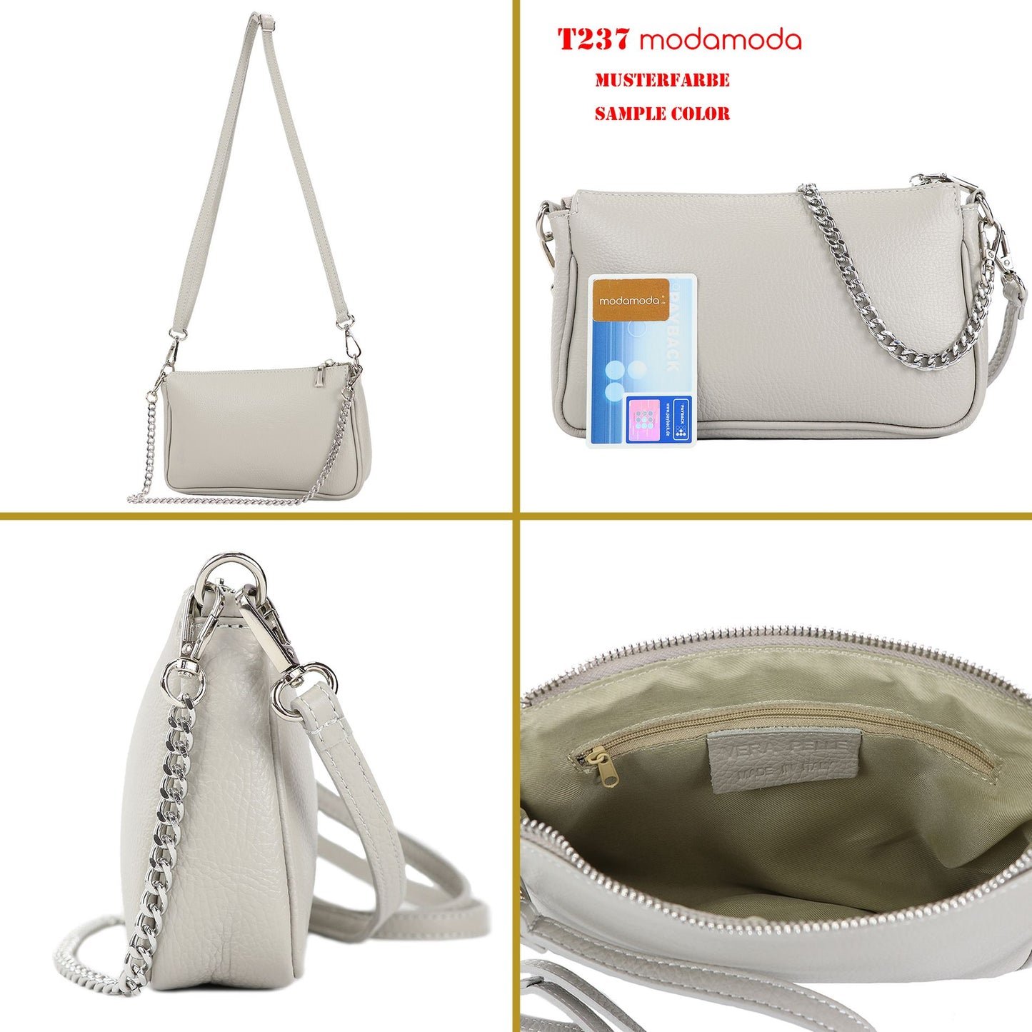 modamoda de - T237 - Umhängetasche Klein Small aus ital. Leder