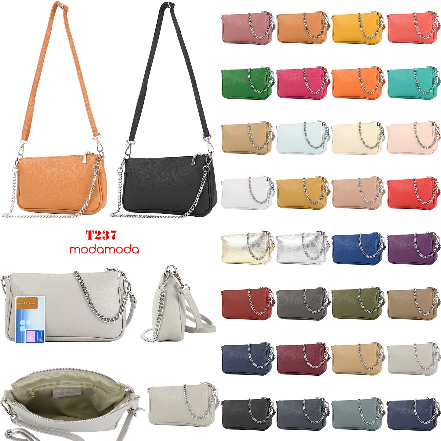 modamoda de - T237 - Umhängetasche Klein Small aus ital. Leder