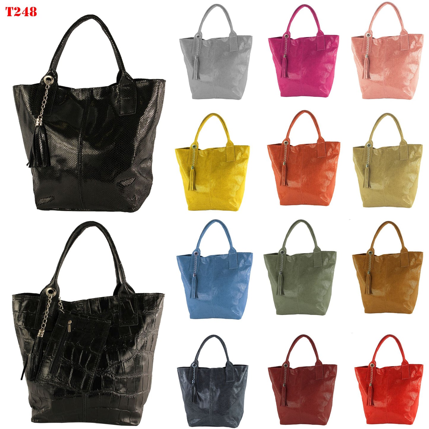 modamoda de - T248 - Ital. Shopper Large mit Innentasche aus Leder