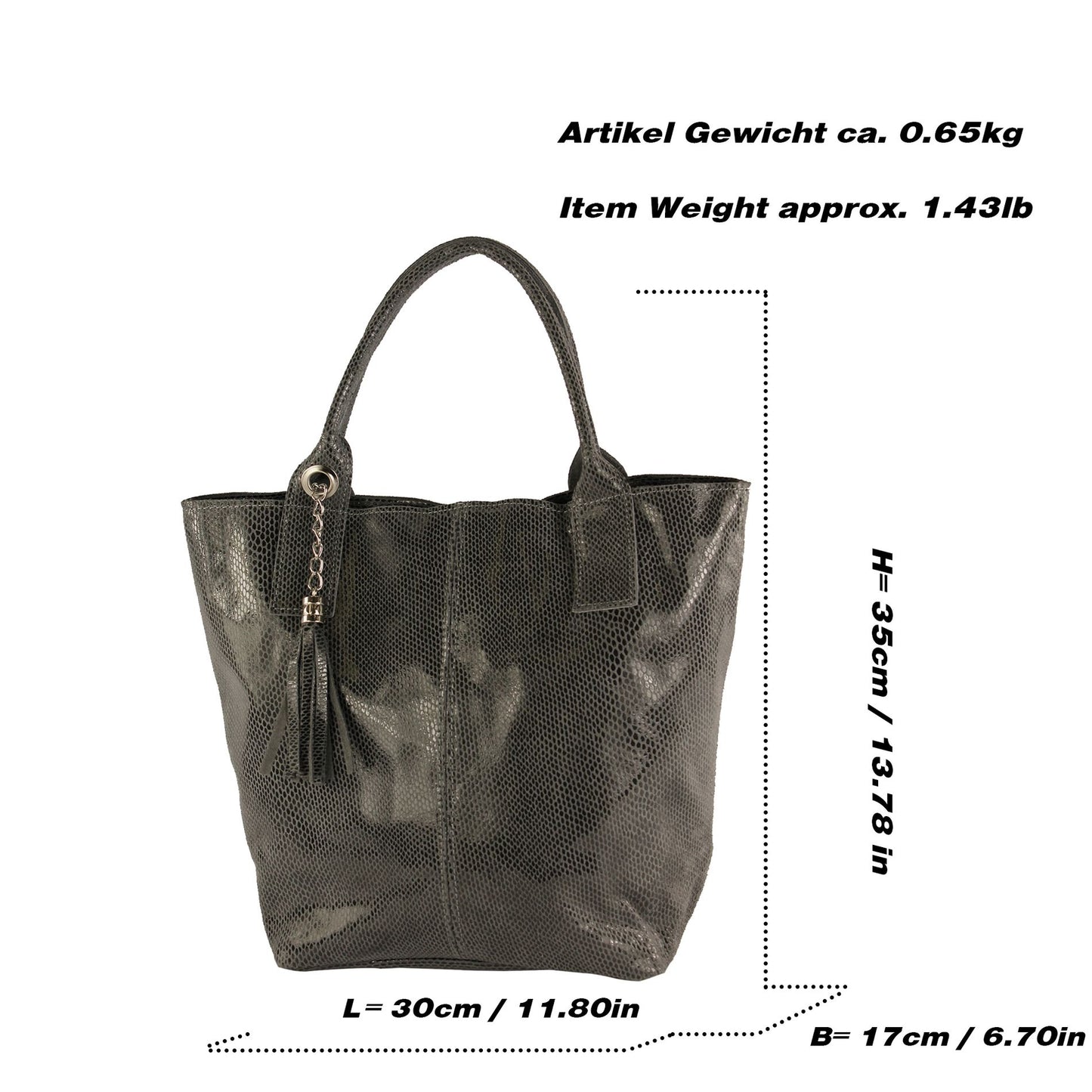 modamoda de - T248 - Ital. Shopper Large mit Innentasche aus Leder