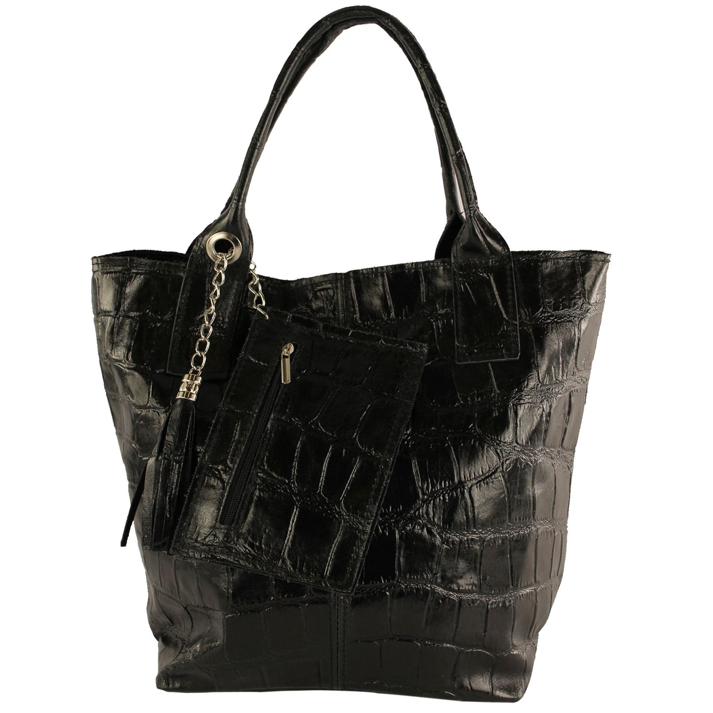 modamoda de - T248 - Ital. Shopper Large mit Innentasche aus Leder