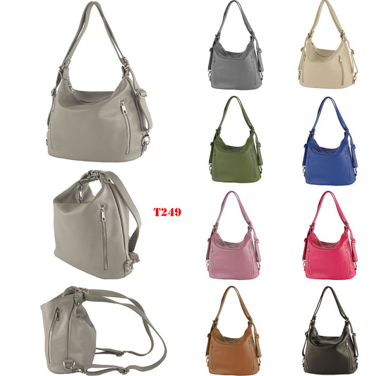 modamoda de T249 Damen Rucksack Schultertasche 2 in 1 aus Leder handmade in Italy