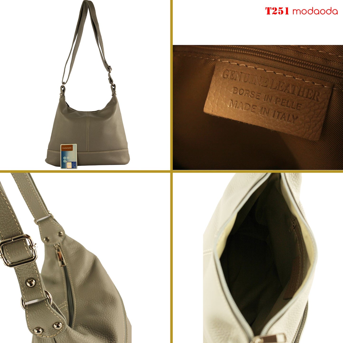 modamoda de T251 Damen Leder Schultertasche Umhängetasche handmade in Italy