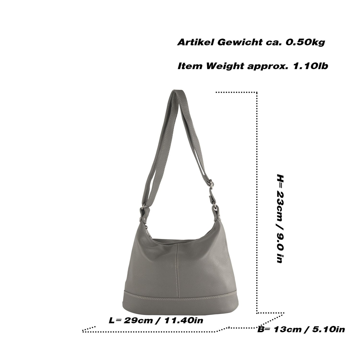 modamoda de T251 Damen Leder Schultertasche Umhängetasche handmade in Italy