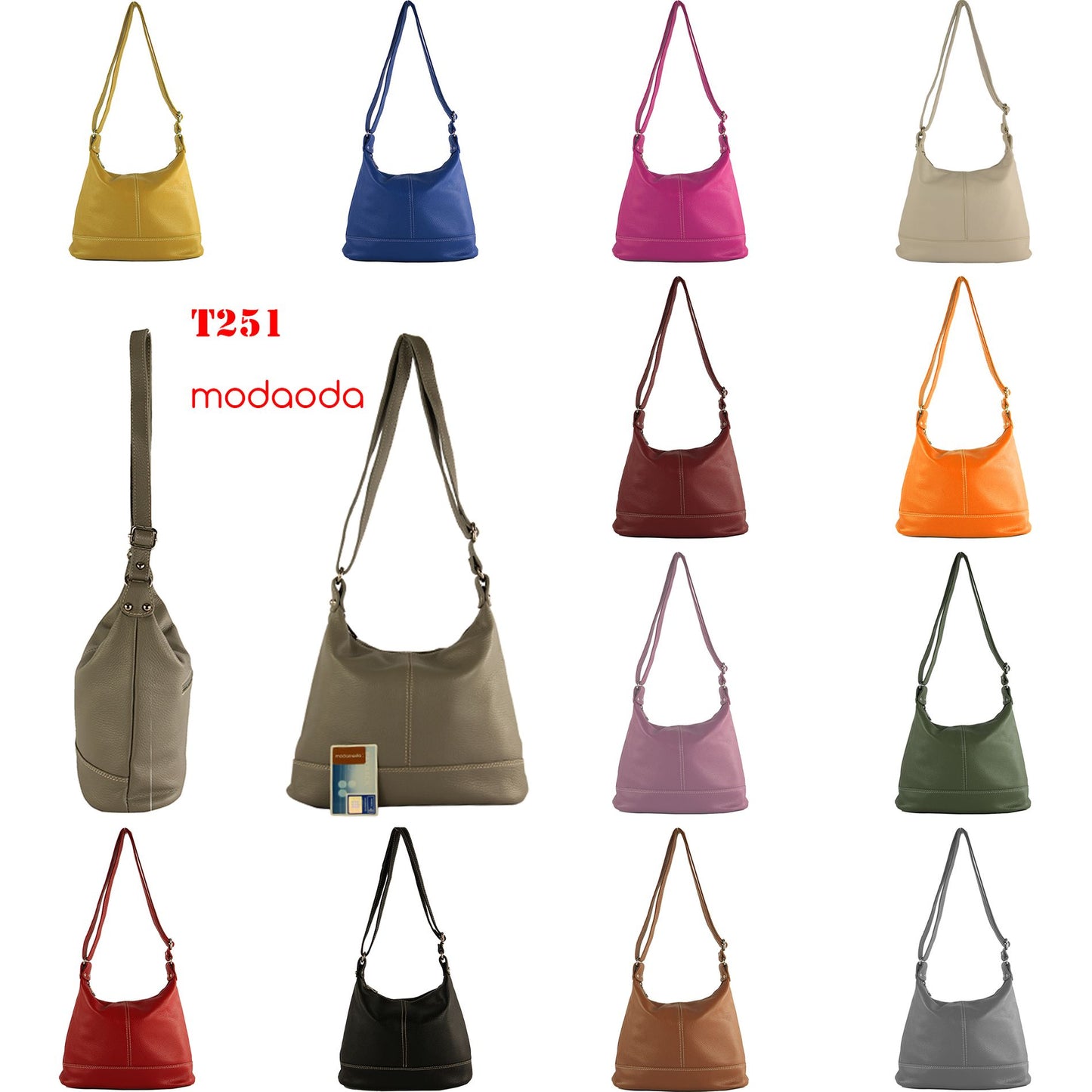 modamoda de T251 Damen Leder Schultertasche Umhängetasche handmade in Italy