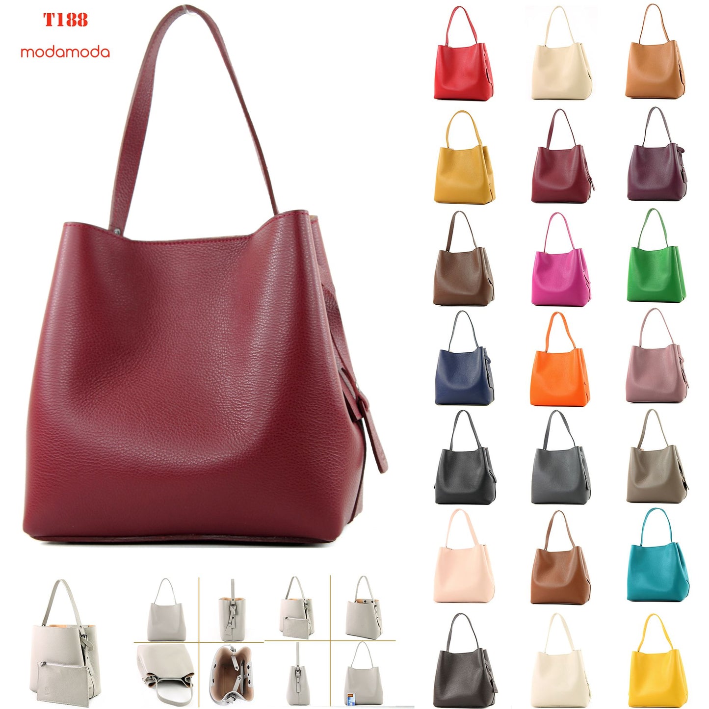 modamoda de - T188 - ital. Shopper Henkeltasche aus Leder