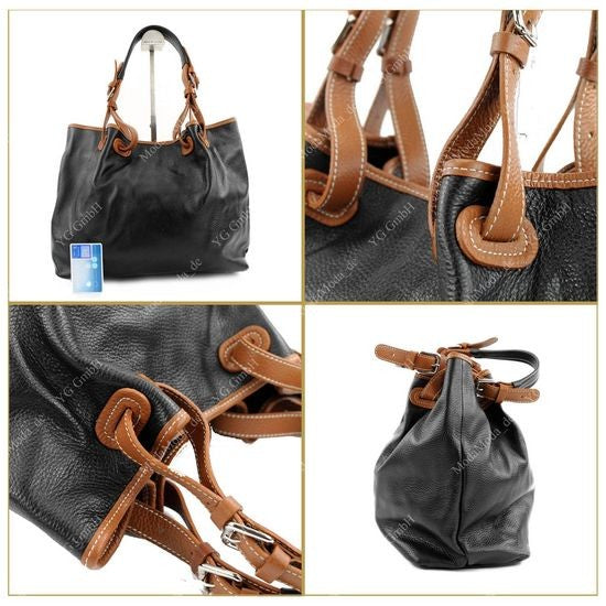 modamoda de – T08 -  ital Schultertasche aus Echt Leder Damen