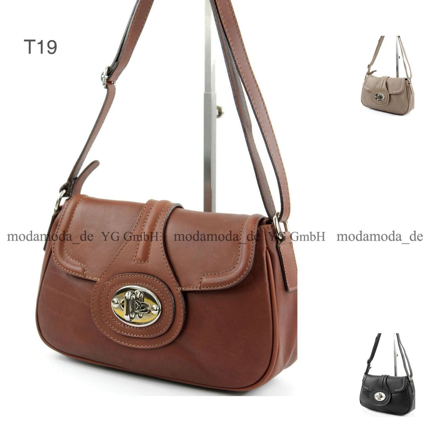 modamoda de - T19 - ital. Damen Schultertasche Umhängetasche aus Nappaleder