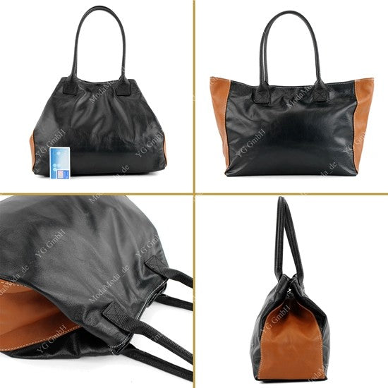 modamoda de - T60 -  ital Damen Schultertasche aus Leder Groß