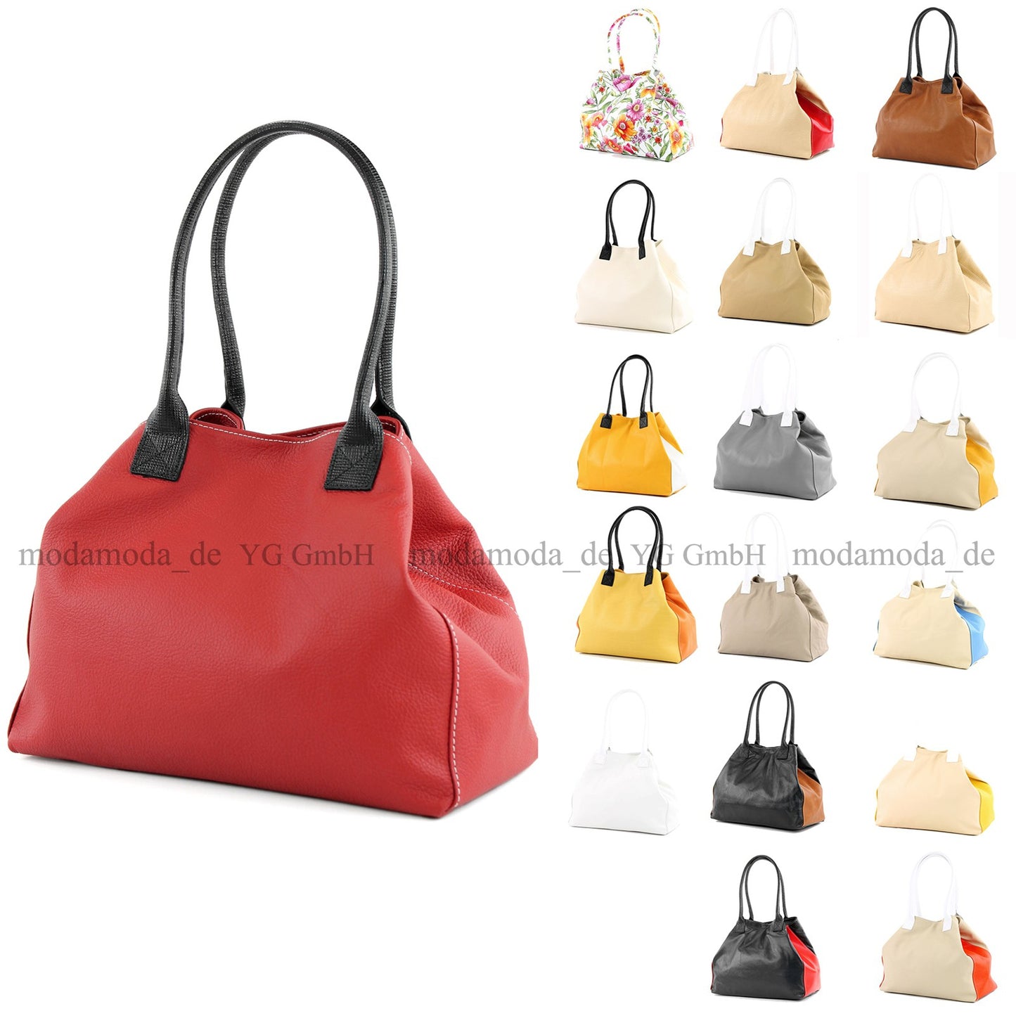 modamoda de - T60 -  ital Damen Schultertasche aus Leder Groß