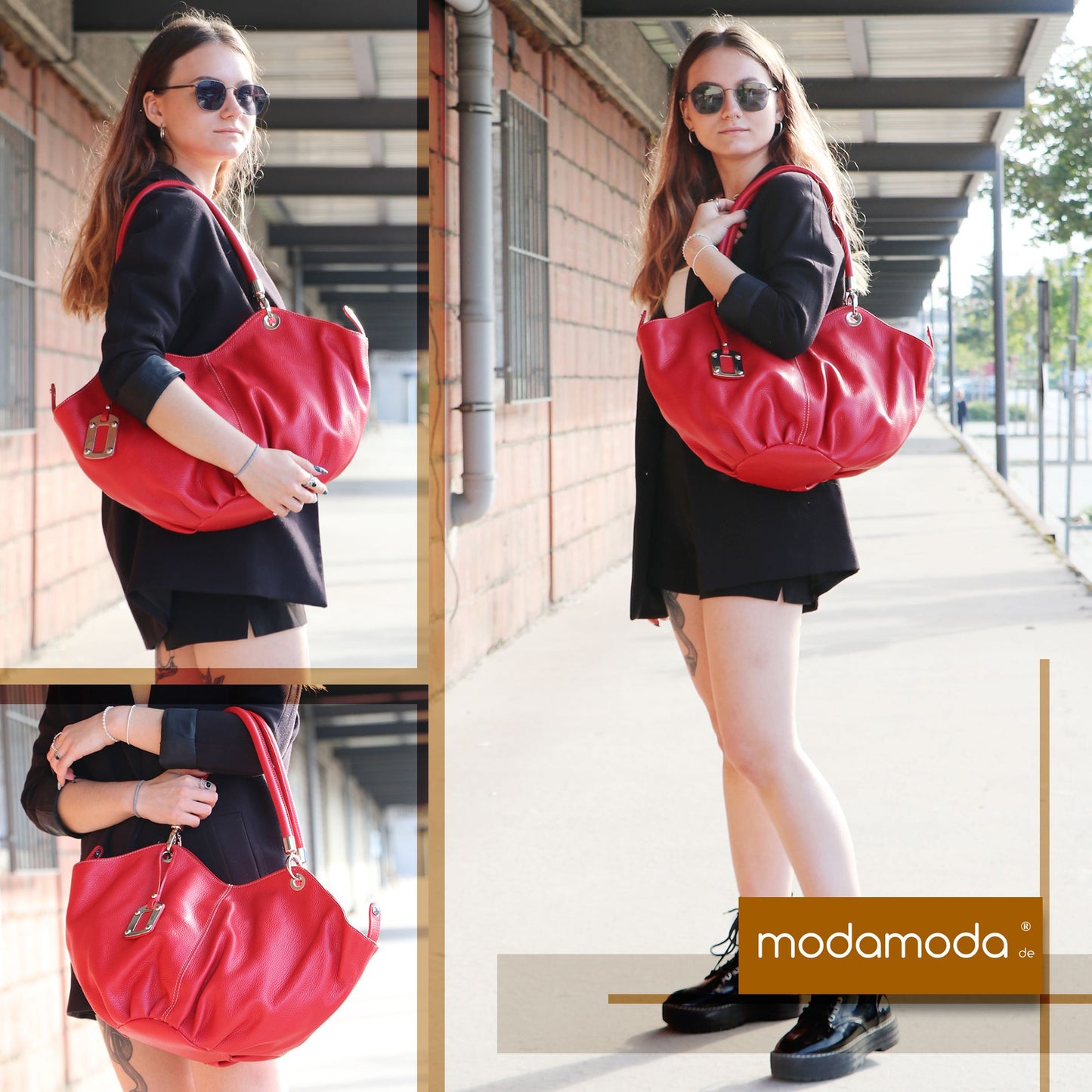 modamoda de 228 Damen Leder Schultertasche Hobo bag handmade in Italy