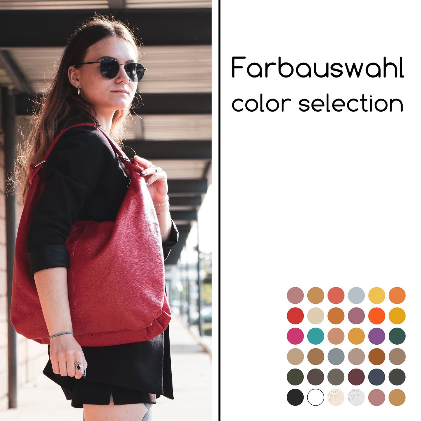 modamoda de 337 Damen Leder Schultertasche Shopper Large handmade in Italy