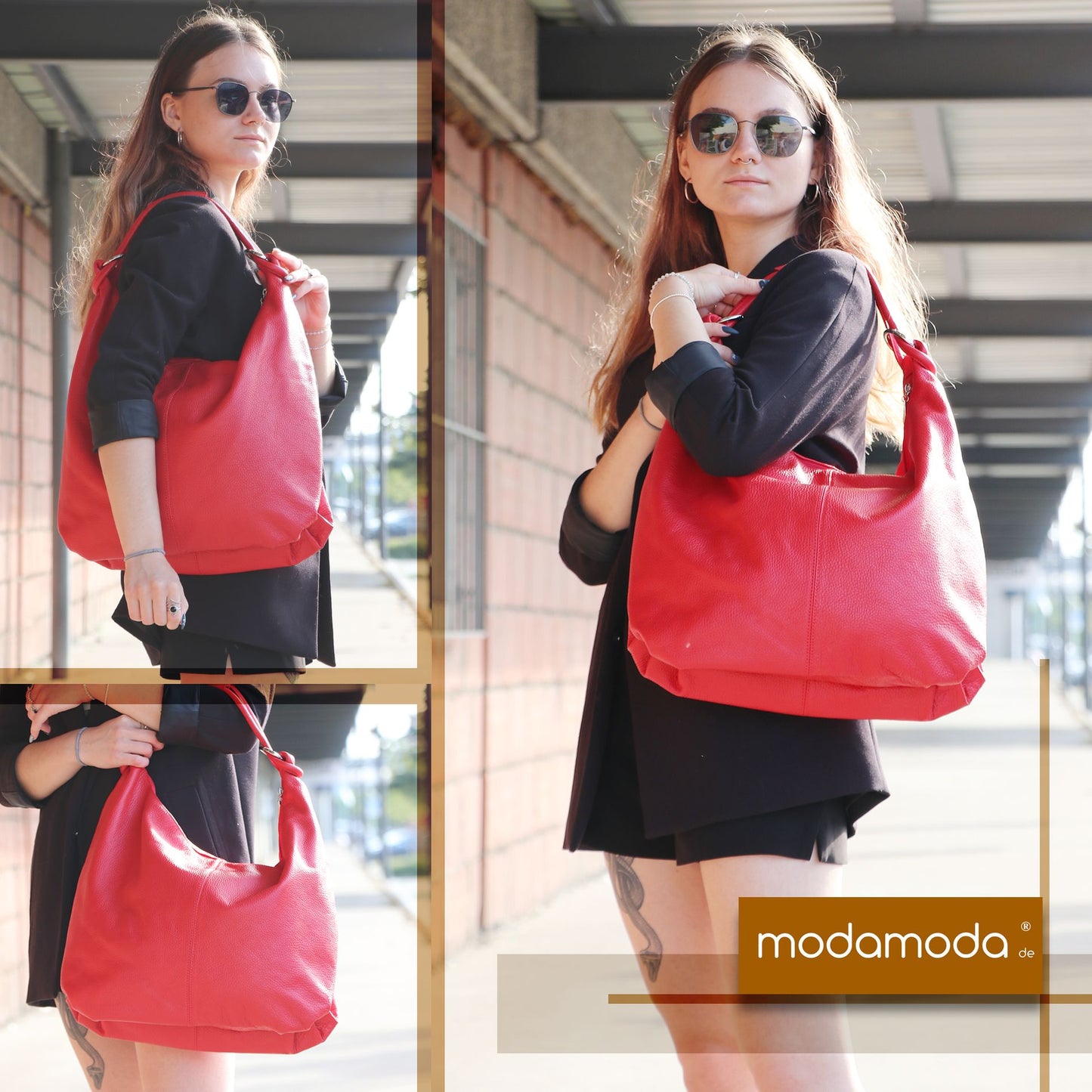 modamoda de 337 Damen Leder Schultertasche Shopper Large handmade in Italy